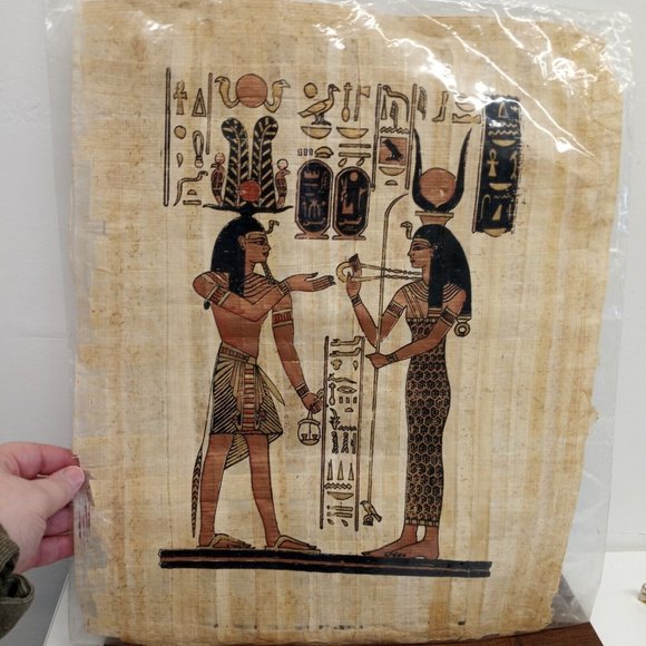 Beautiful Egyptian Painting On Papyrus Paper. Art Birds Fish - Picture 1 of 7